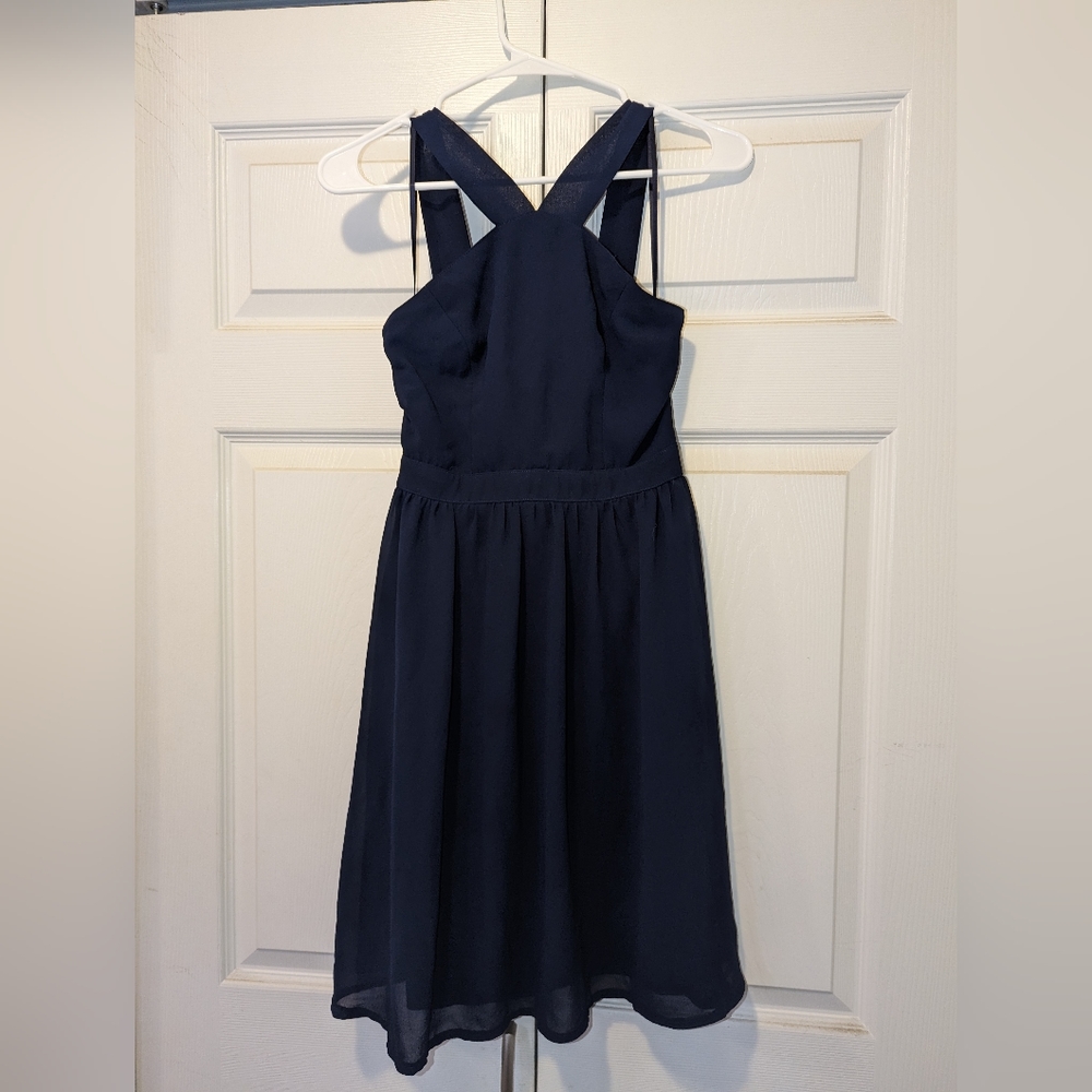 Lulu's Dark Blue Cross Halter Dress